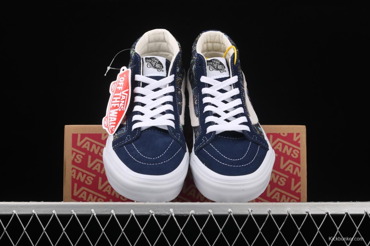 Vans Sk8-Mid Reissue cashew flower Tibetan blue color Zhongbang casual board shoes VN0A391FITN