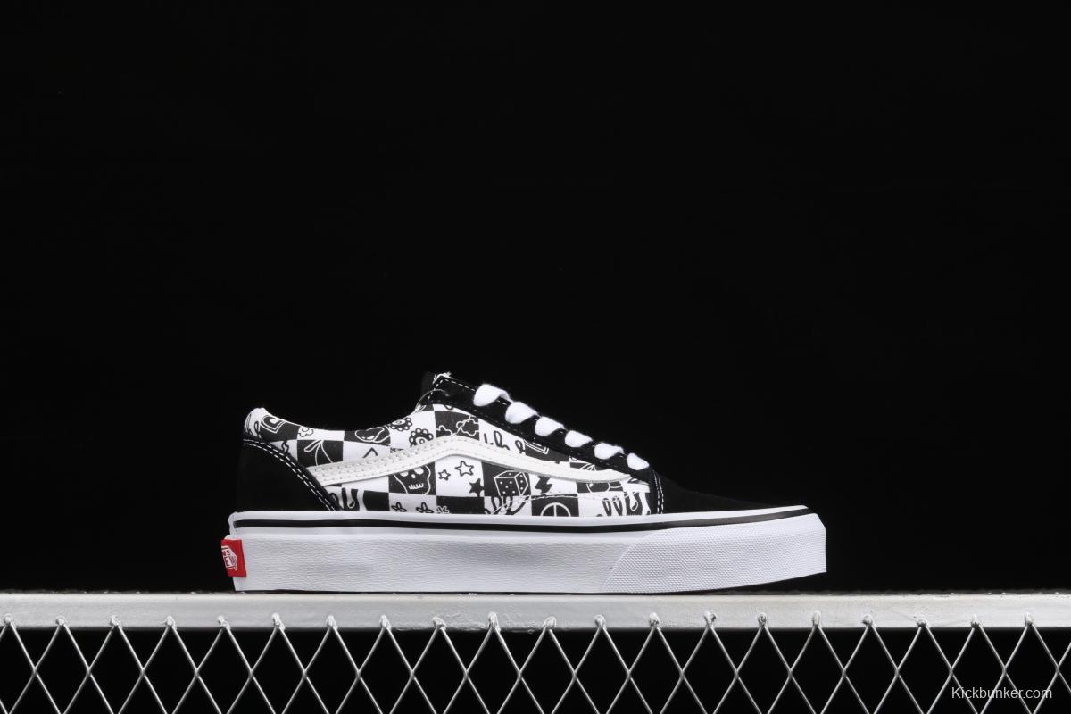 Vans Old Skool black-and-white graffiti printed low-top shoes VN0A7Q2J6U6