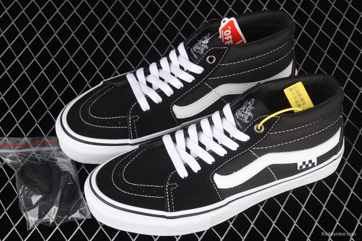 Vans Kate SK8-Mid black and white suede legendary skater superstar Jeff Grosso commemorates professional skateboard shoes VN0A5FCG625