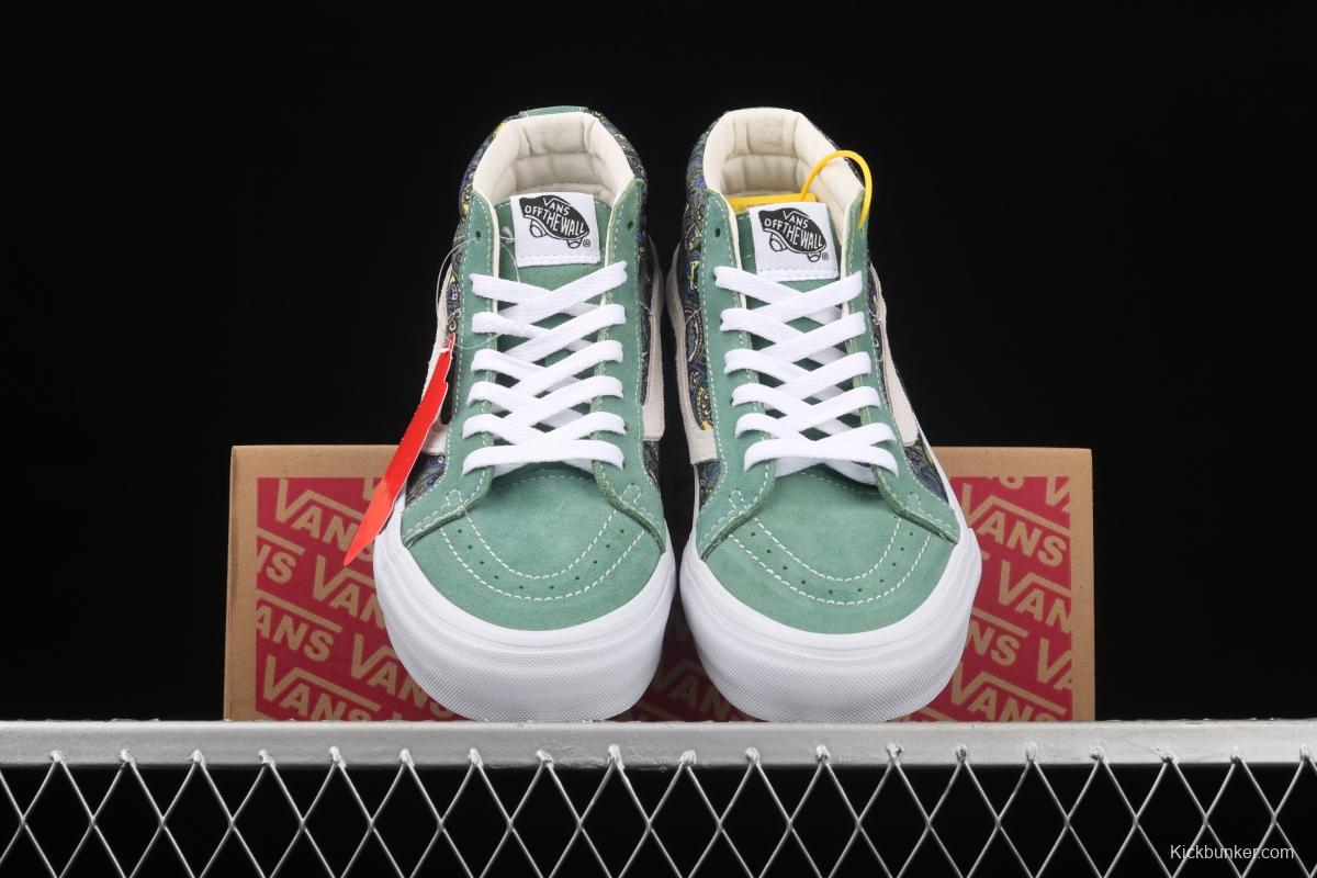 Vans Sk8-Mid Reissue cashew flower avocado green color Zhongbang leisure board shoes VN0A391F6TM