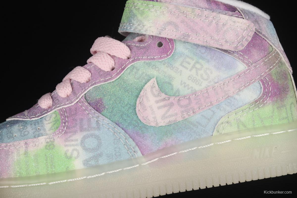 NIKE Air Force 1: 07 Mid WB dazzling ribbon lamp state size Kids 314197-8700