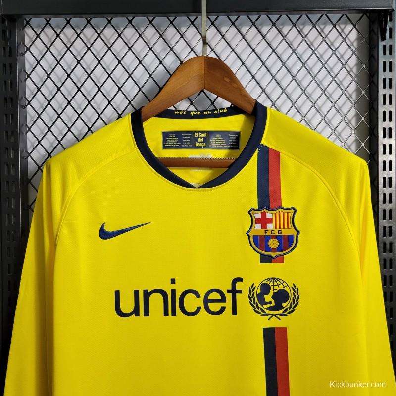 Long Sleeve Retro 08/09 Barcelona Away Yellow Jersey