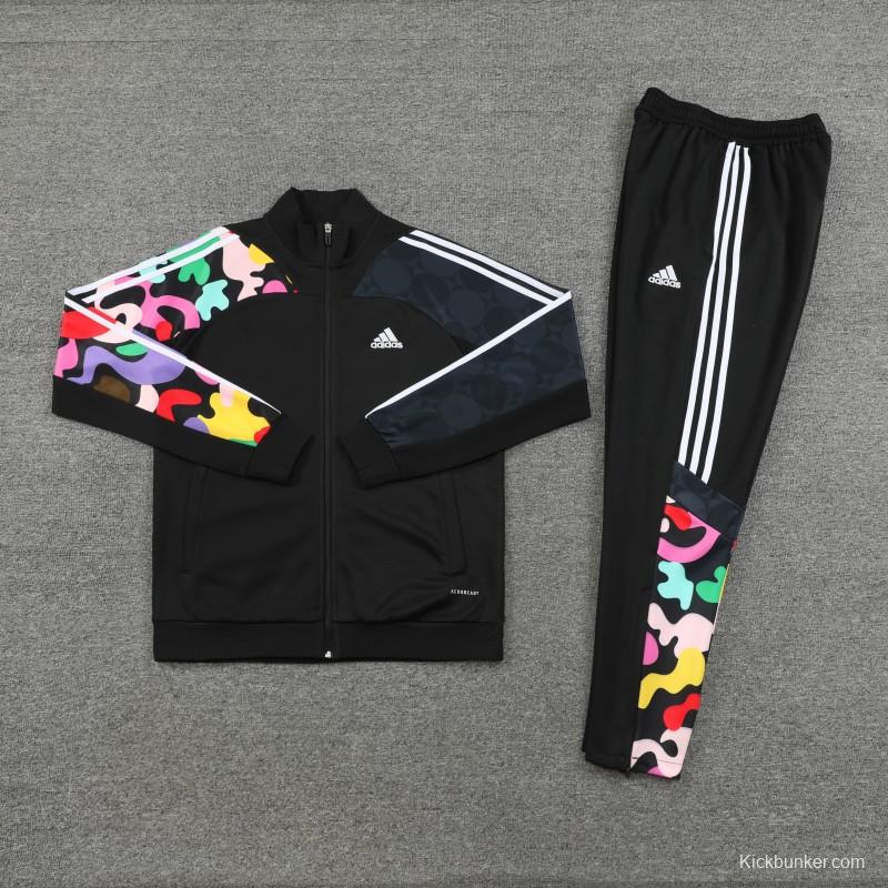 2023 Adidas Black Full Zipper Jacket With Colorful Sleeve+Pants