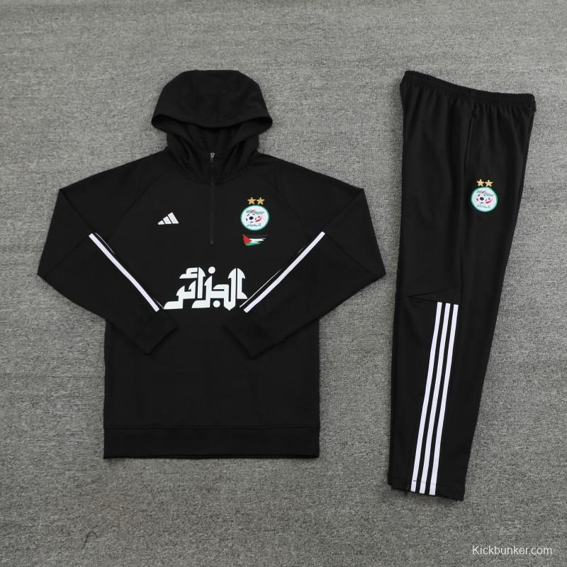 2024 Algeria Black Hoodie  Full Zipper Hoodie Jacket+Pants