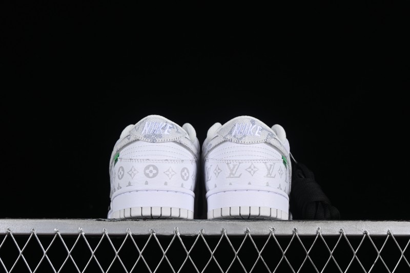 Nike SB Dunk Low Louis Vuitton Collaboration - White Grey Print High-End Custom Low-Top Casual Skate Shoes - LV0526-592