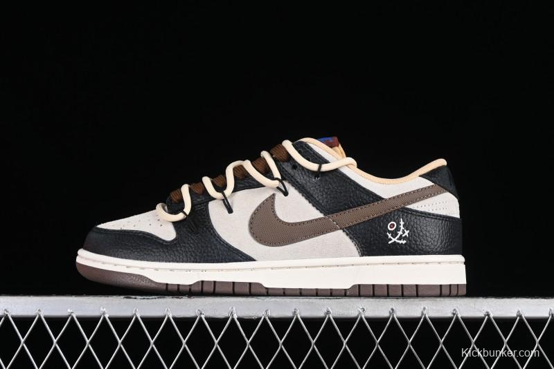 Nike Dunk Low "Mars Stone" Witch Puppet Themed SB Lace-Up Low-Top Casual Sneakers in Black/Mocha Brown - DR9704-200