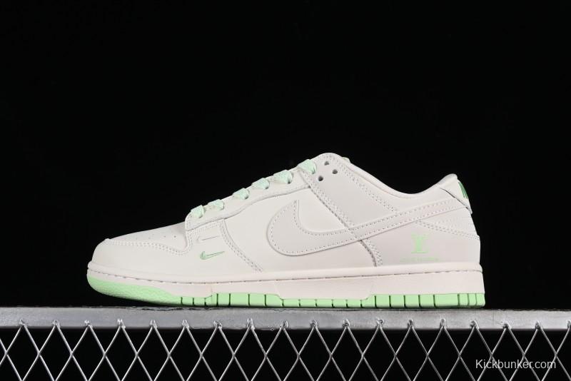 Nike SB Dunk Low LV Collaboration - Double Swoosh Fluorescent Green Anniversary High-End Custom Low-Top Casual Skate Shoes - XX2025-321