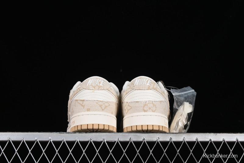 Nike SB Dunk Low LV Collaboration - Beige Swoosh Anniversary High-End Custom Low-Top Casual Skate Shoes - SJ2068-258