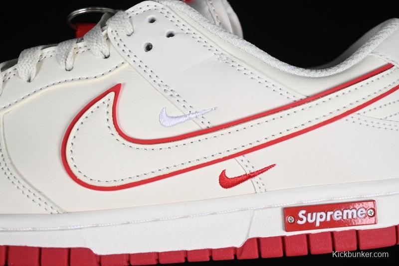 Nike SB Dunk Low Supreme Collaboration - Beige Red Mini Swoosh Anniversary Custom Low-Top Casual Skate Shoes - DJ2024-004