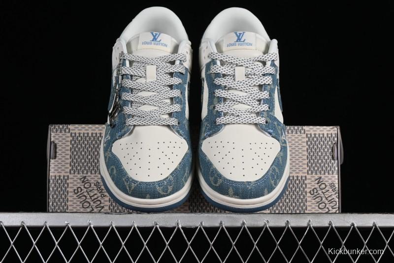 Nike SB Dunk Low LV Collaboration - Light Blue Denim Anniversary High-End Custom Low-Top Casual Skate Shoes - XP3802-336