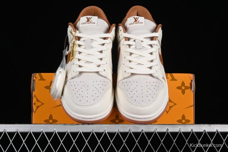 Nike SB Dunk Low LV Collaboration - Chocolate Anniversary High-End Custom Low-Top Casual Skate Shoes - FC1688-133