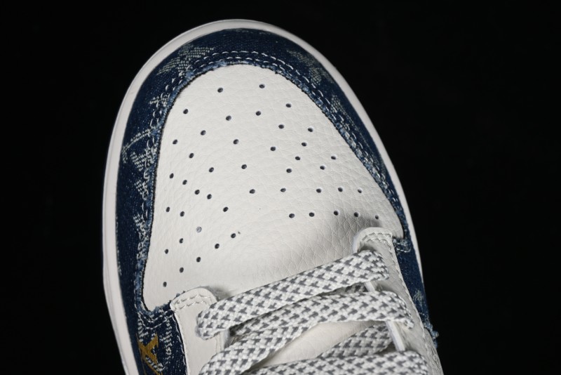Nike SB Dunk Low LV Collaboration - Blue Denim Print Anniversary High-End Custom Low-Top Casual Sneakers - FC1688-162