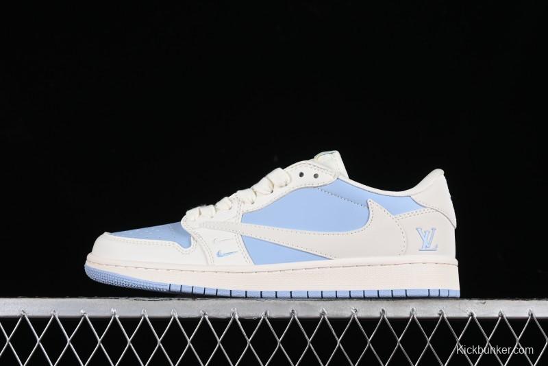 Nike Travis Scott x Fragment Design x Jordan Air Jordan 1 Low OG SP AJ1 LV Blue Double Hook Casual Sneakers - BB6588-103