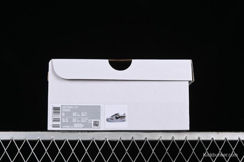 Nike Air Force 1 '07 Low Casual Sneakers with Anime-Inspired Hand-Painted Design, Broken Swoosh Shadow Effect, Brown/Black - CW2288-111