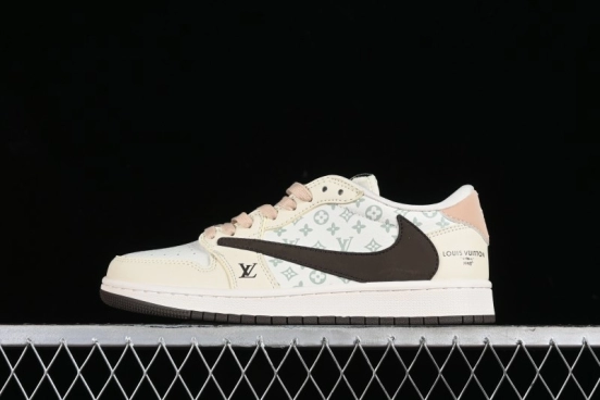 Nike Travis Scott x Fragment Design x Jordan Air Jordan 1 Low OG SP AJ1 LV Beige Brown Print Casual Sneakers - LJ5188-006