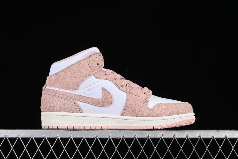 Nike Air Jordan AJ1 Mid Basketball Shoes in White Pink - FN7432-161