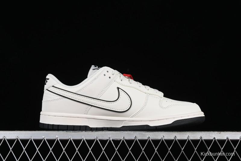 Nike SB Dunk Low Supreme Collaboration - Beige Black Mini Swoosh Anniversary High-End Custom Low-Top Casual Skate Shoes - DJ2024-006
