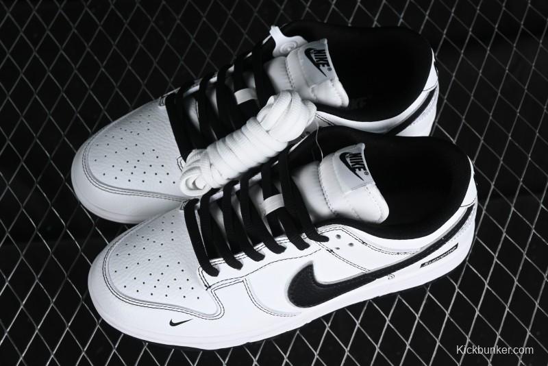 Nike Supreme x Nike SB Dunk Low Collaboration - Classic White Black Anniversary High-End Custom Low-Top Casual Skate Shoes - DY1503-100