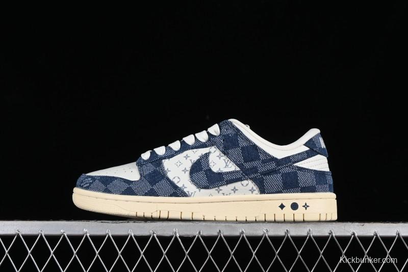Nike SB Dunk Low LV Collaboration - Denim Checker Anniversary High-End Custom Low-Top Casual Skate Shoes - JH8310-949