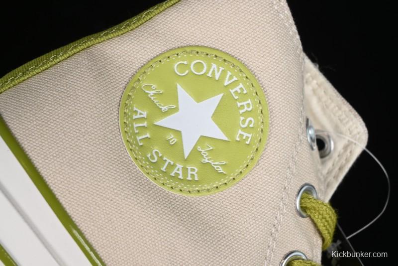 Converse Chuck 70 High Top Casual Canvas Sneakers with Light Beige Upper and Avocado Green Accents - A08530C