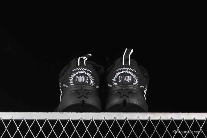 Dior Chrono Round Toe Lace-Up Lifestyle Casual Running Sneakers - 6865 BLACK WHITE