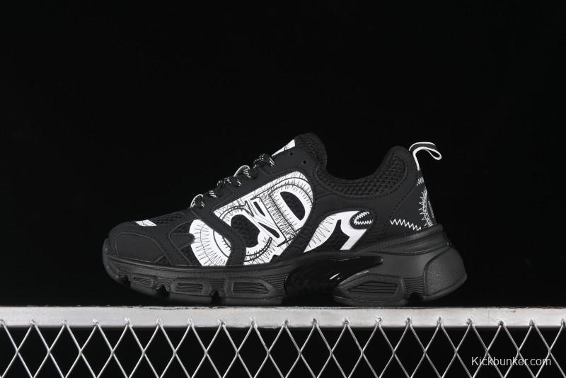 Dior Chrono Round Toe Lace-Up Lifestyle Casual Running Sneakers - 6865 BLACK WHITE