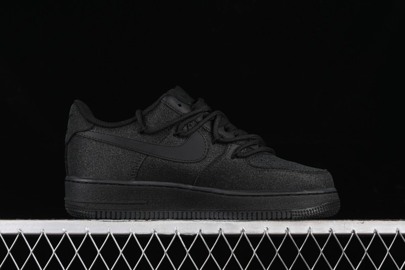 Nike Air Force 1 '07 Low Cleanfit High Street Retro Style All Black Star-Studded Diamond Accents Lace-Up Low-Top Casual Sneakers - ZH0316-030