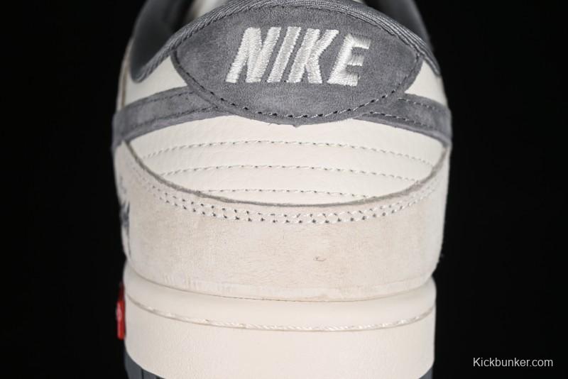 Nike SB Dunk Low x Supreme x Stussy Anniversary Customized Sneakers in Off-White Grey Check - SJ2068-272