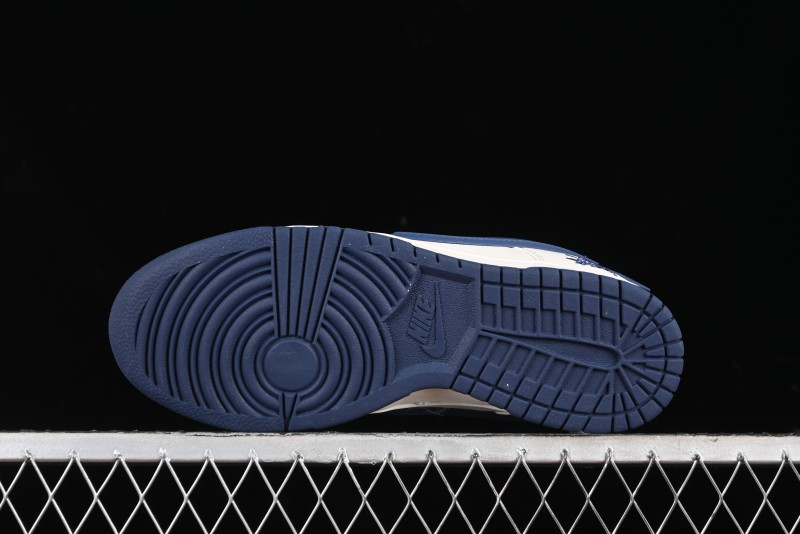 Nike SB Dunk Low Stussy Collaboration - Off White with Big Blue Swoosh Anniversary High-End Custom Low-Top Casual Skate Shoes - XY1688-009