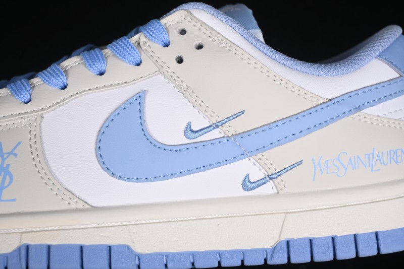 Nike SB Dunk Low Saint Laurent Series - White Grey Blue Swoosh Anniversary High-End Custom Low-Top Casual Sneakers - GF2409-168