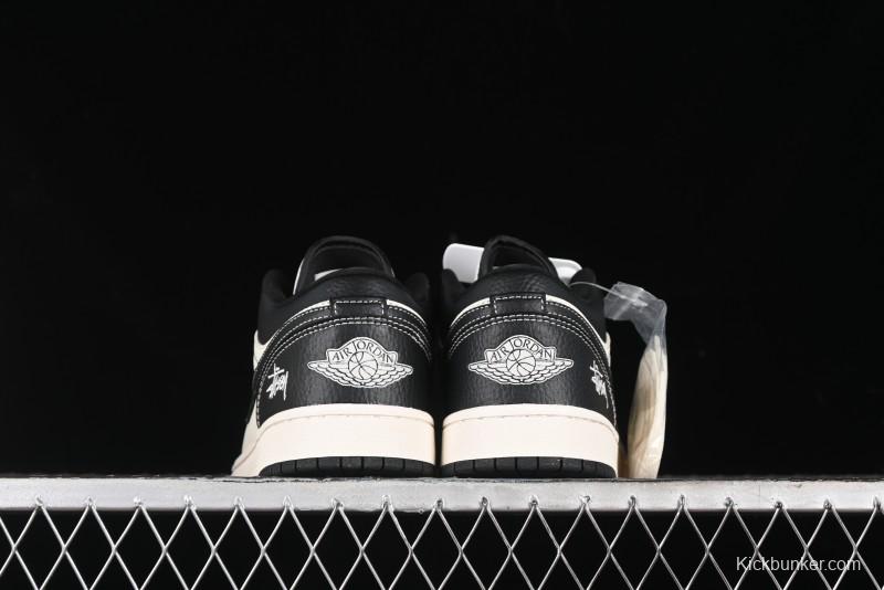 Nike Air Jordan 1 Low Stussy Collaboration - Black Sail Stitched Retro Basketball Shoes - CF3688-023