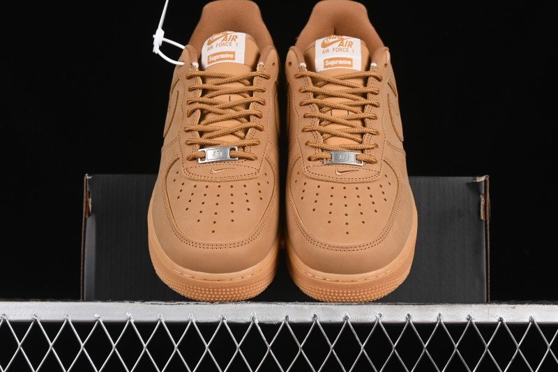 Nike Supreme x Air Force 1 Low Casual Sneakers in Wheat Suede with Full-Length Air Cushion - DN1555-200