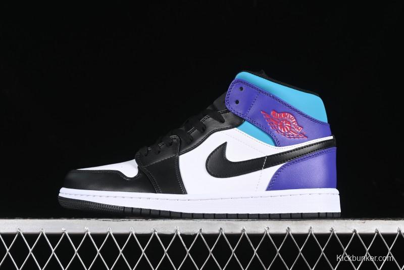 Nike Air Jordan 1 Mid AJ1 Lakers Colorway Black White Purple Mid-Top Casual Sneakers - DQ8426-154
