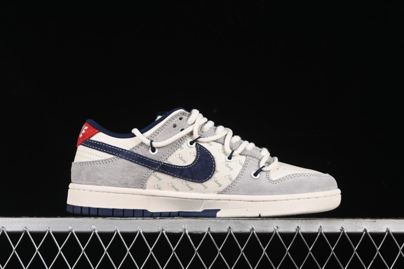 Nike SB Dunk Low Stussy Collaboration - Lace-Up Off White Navy Swoosh Anniversary High-End Custom Low-Top Casual Sneakers - SJ2068-308