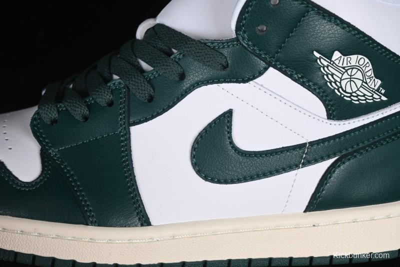 Nike Air Jordan 1 Mid Basketball Shoes in White/Oxidized Green - BQ6472-133