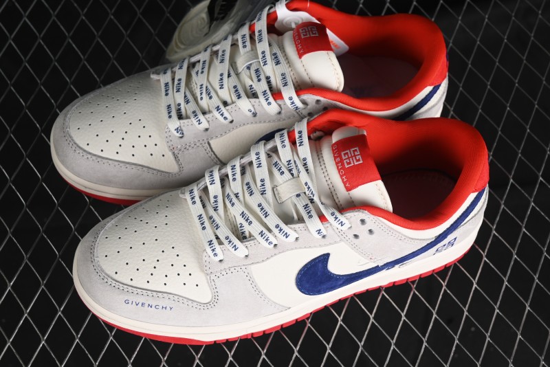 Nike SB Dunk Low Givenchy Collaboration - Gray Blue Red Double Swoosh Anniversary High-End Custom Low-Top Casual Sneakers - CF3688-033