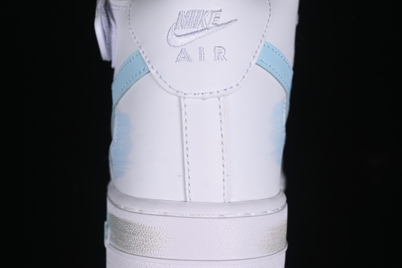 Nike Air Force 1 '07 Mid Light Blue Hand-Painted Cracked Three Stripes Shadow Mid-Top Casual Sneakers - CW2289-111