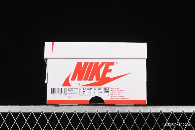 Nike Air Jordan 1 Low 85 Retro Sneakers in White with Metallic Blue Swoosh - FB9933-141