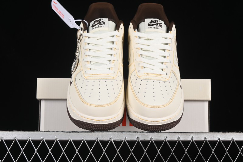 Nike Air Force 1 '07 Low UN Collaboration Casual Sneakers in Off-White with Yellow Stitch - KK3333-002