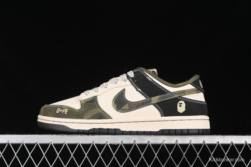 Nike SB Dunk Low Bape Collaboration - Patchwork Camouflage Anniversary Custom Low-Top Casual Sneakers - CH6336-229