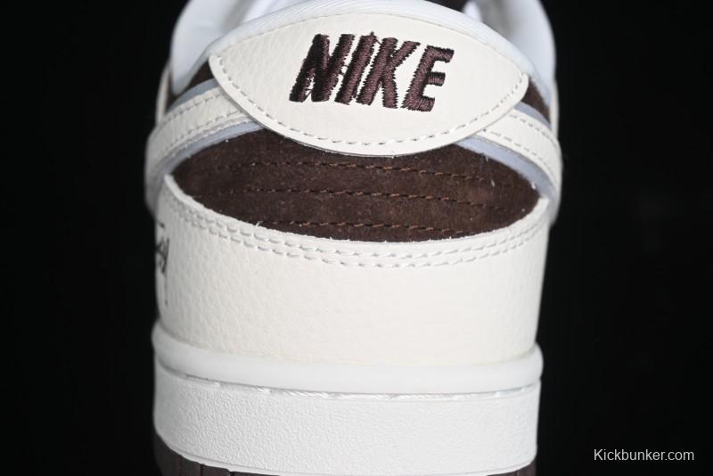 Nike SB Dunk Low Stussy Collaboration - Dark Brown White Swoosh Anniversary Custom Low-Top Casual Sneakers - KK1333-012