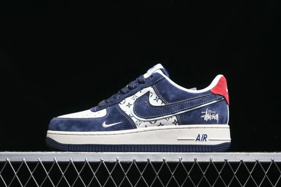 Nike Air Force 1 '07 Low Stussy Collaboration - Navy Red Print Casual Sneakers - XZ6188-350