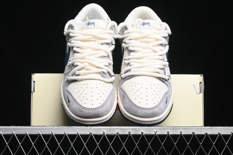 Nike SB Dunk Low Stussy Collaboration - Navy Blue Embroidery Swoosh Anniversary Custom Low-Top Casual Sneakers - SJ2068-296
