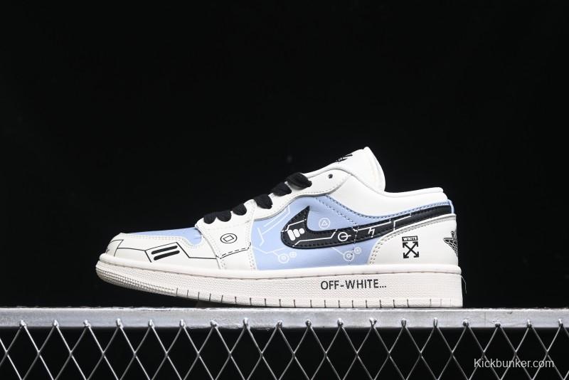 Nike Air Jordan 1 Low AJ1 OF Collaboration - Customized Retro Basketball Shoes with 3D Buttons - DM9188-001