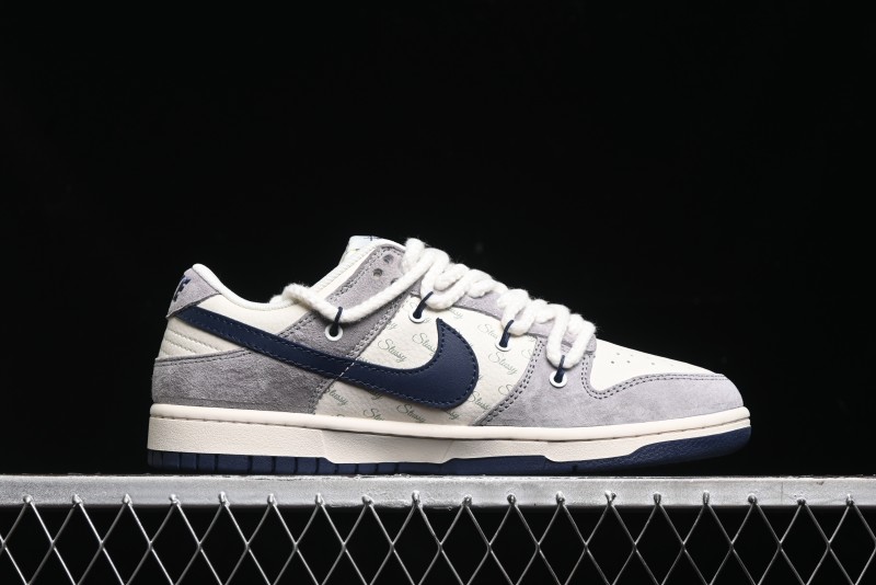 Nike SB Dunk Low Stussy Collaboration - Navy Blue Embroidery Swoosh Anniversary Custom Low-Top Casual Sneakers - SJ2068-296