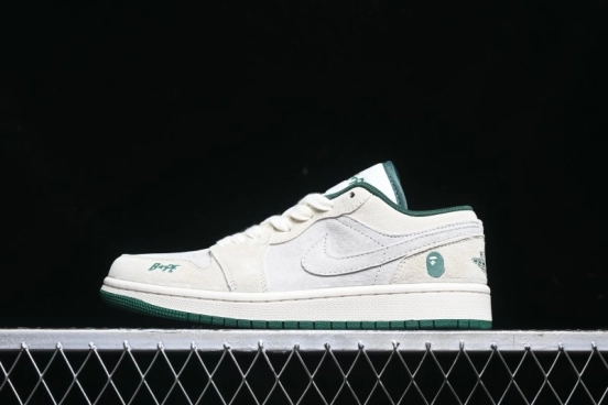 Nike Air Jordan 1 Low AJ1 Bape Collaboration - Full Pig Eight Green Grey Retro Basketball Shoes - DM9188-009
