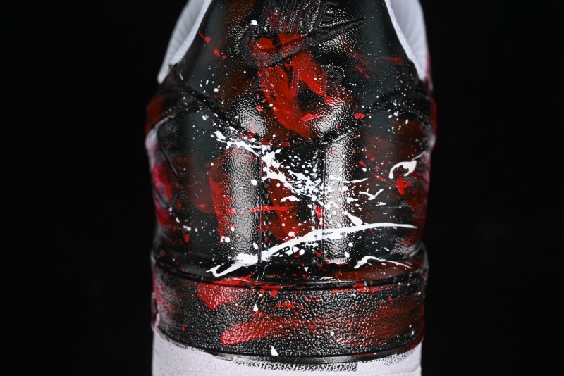 Nike Air Force 1 '07 Low Casual Sneakers with 2D Black and White Hand-Painted Blood Night Stitching Design - CW8822-011