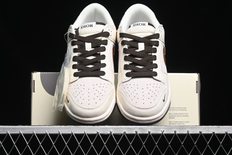 Nike SB Dunk Low Dior Collection - Beige Brown Swoosh Anniversary Custom Low-Top Casual Skate Shoes - XD6188-046