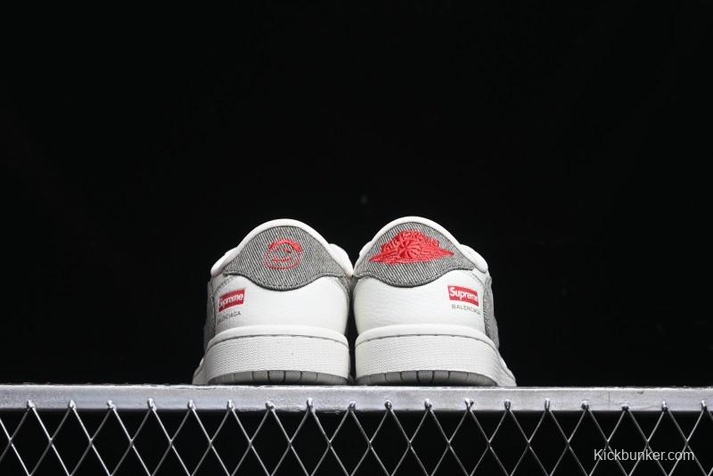 Nike Travis Scott x Fragment Design x Air Jordan 1 Low OG SP AJ1 Supreme Collaboration - Light Beige White Low Top Casual Sneakers - JH6088-609