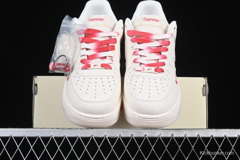 Nike Air Force 1 '07 Low Supreme Collaboration Beige Red Color Block Low-Top Casual Sneakers - BB7577-216